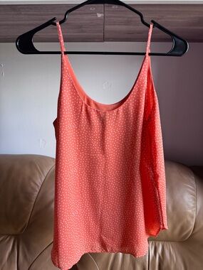 LOFT Coral Polka Dot Spaghetti Strap Camisole